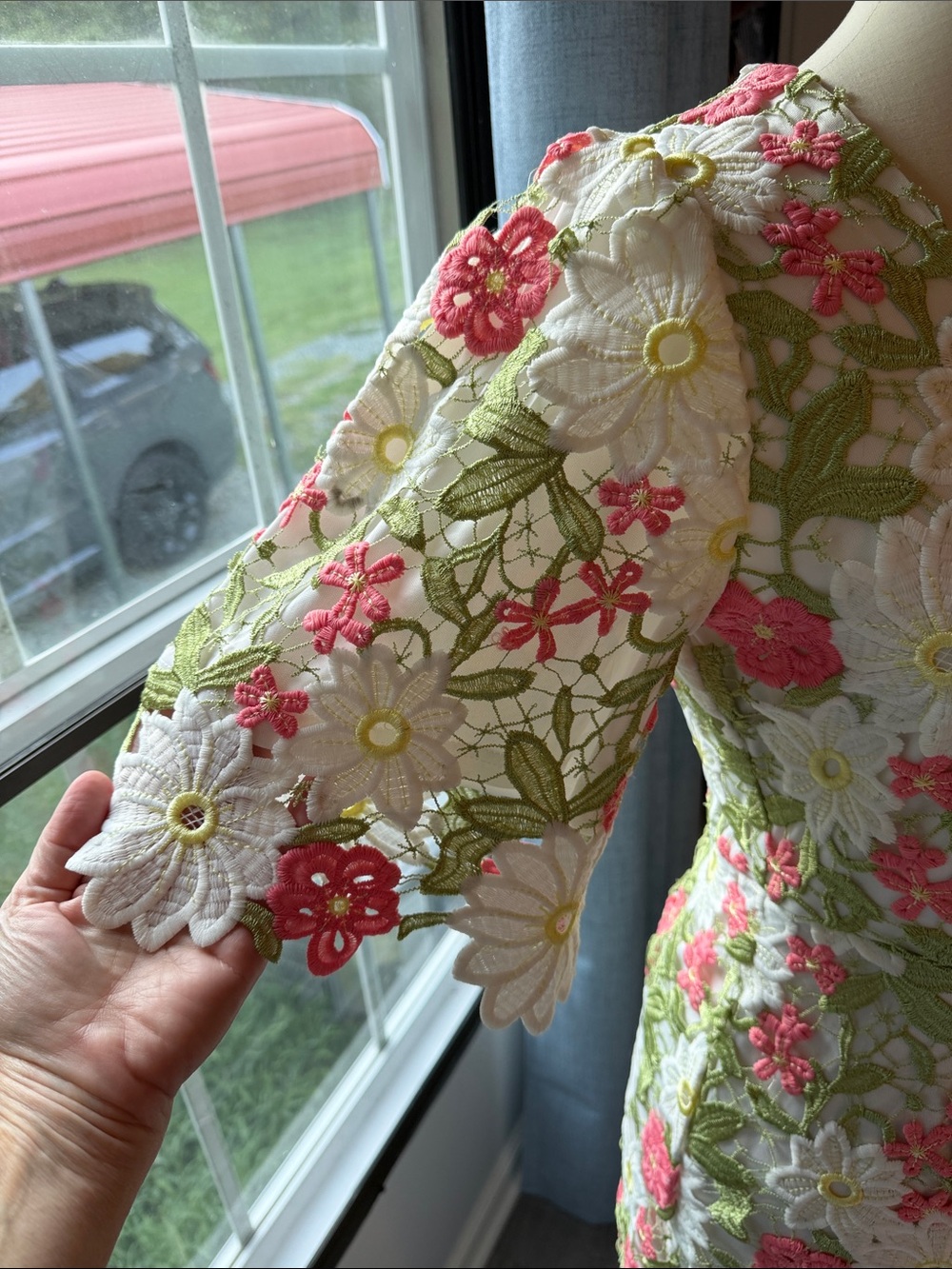 Embroidered Floral Midi Dress in White, Pink & Green NWT - Picture 2 of 8